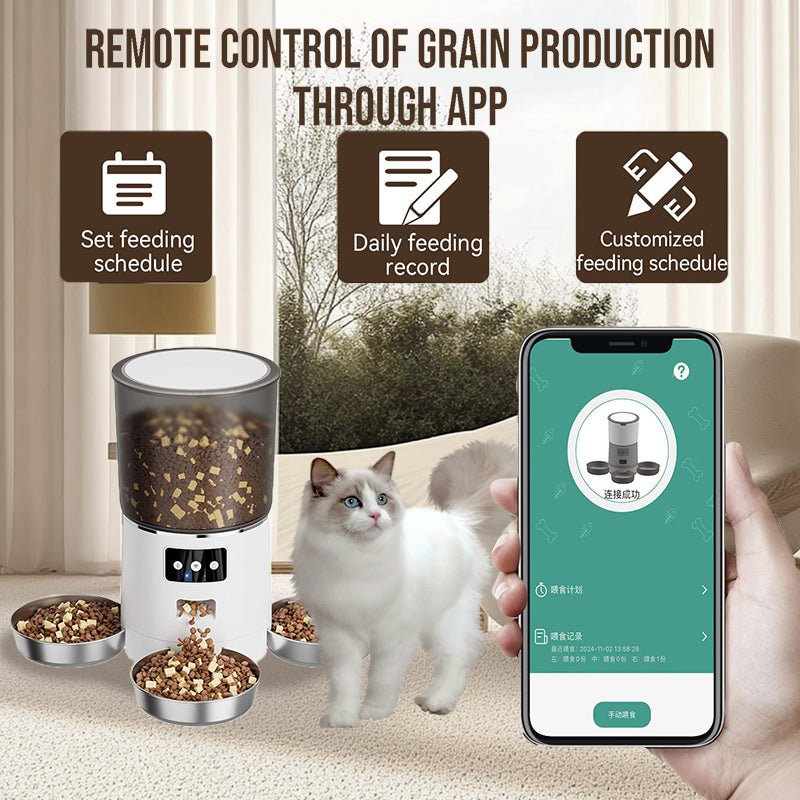 HEYBO Automatic Cat Feeder Smart App-Controlled Pet Feeder with 3 Bowls