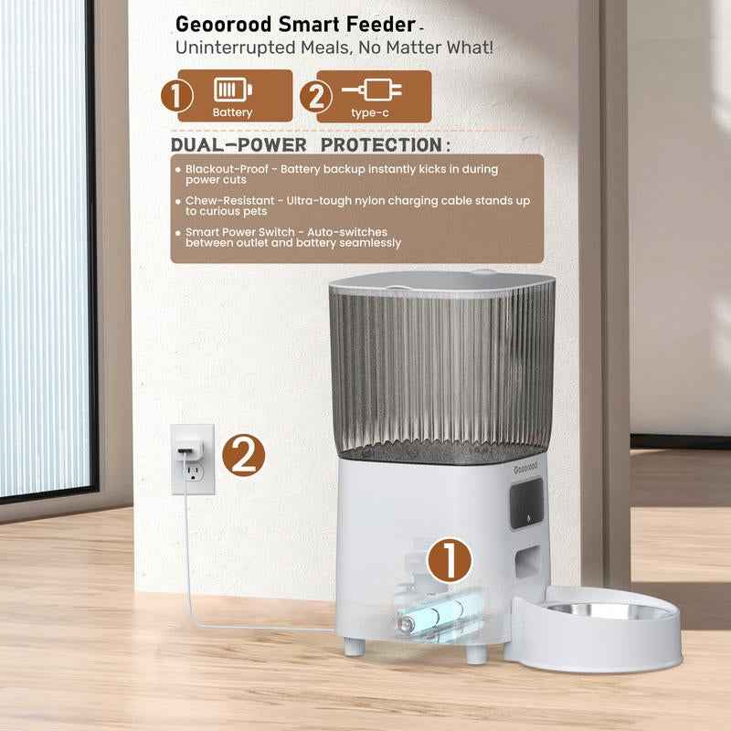 【Geoorood】5L Stainless Steel Automatic Cat Feeder, 2.4Ghz Wifi Only,App Remote Control, Programmable Feeding for Dog and Cat