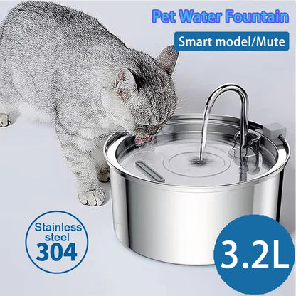 Smart Stainless Steel Cat Water Fountain - Automatic Drinker & Feeder for Happy, Hydrated Cats!