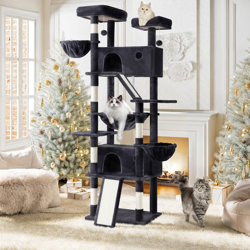 SHA CERLIN 81In/63In Multi-Level Tall Cat Tree Tower with Hammock & Sisal Scratching Posts Larger Cat Condo Furniture for Multi-Cat Play & Rest #Christmasgifts#Tiktokshopblackfriday