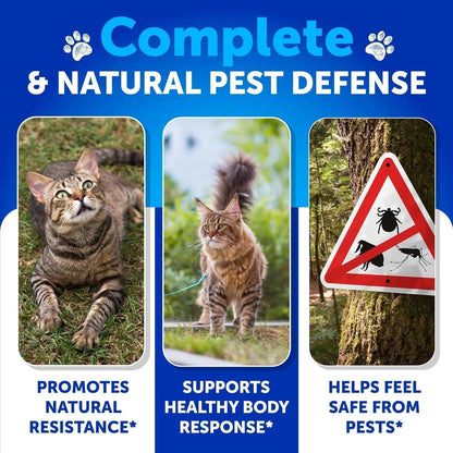 Natural Chewable Supplements for Cats and Kittens: Effective Flea and Tick Prevention, Supports Skin, Coat, and Dental Health, Made in the USA