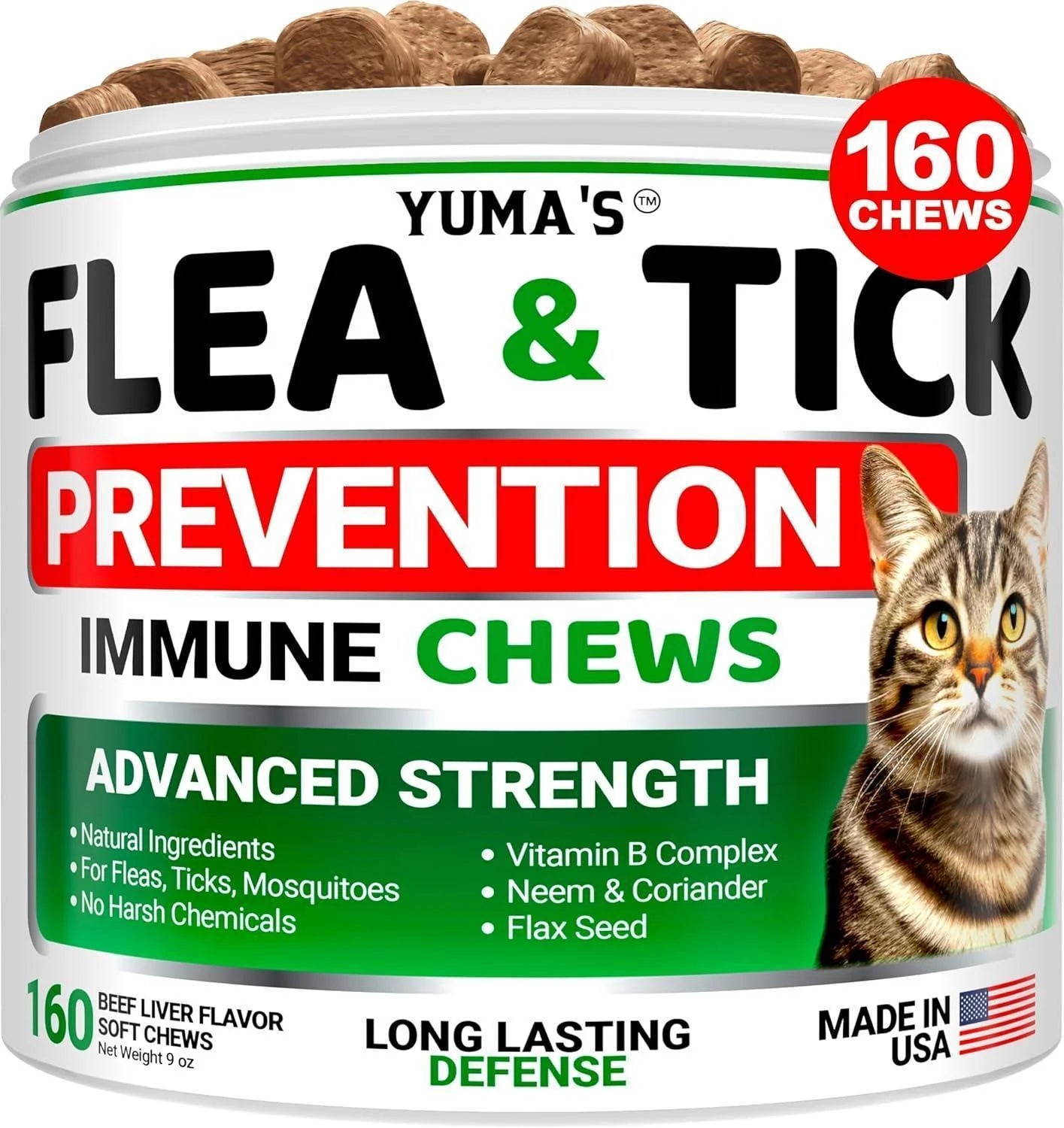 Say goodbye to pesky fleas and ticks with our tasty chews for your feline friend! 🐾✨
