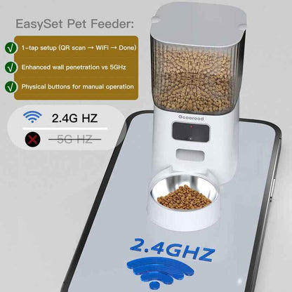 【Geoorood】5L Stainless Steel Automatic Cat Feeder, 2.4Ghz Wifi Only,App Remote Control, Programmable Feeding for Dog and Cat