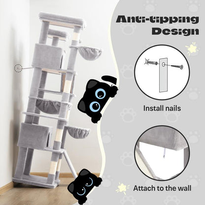 SHA CERLIN 81In/63In Multi-Level Tall Cat Tree Tower with Hammock & Sisal Scratching Posts Larger Cat Condo Furniture for Multi-Cat Play & Rest #Christmasgifts#Tiktokshopblackfriday