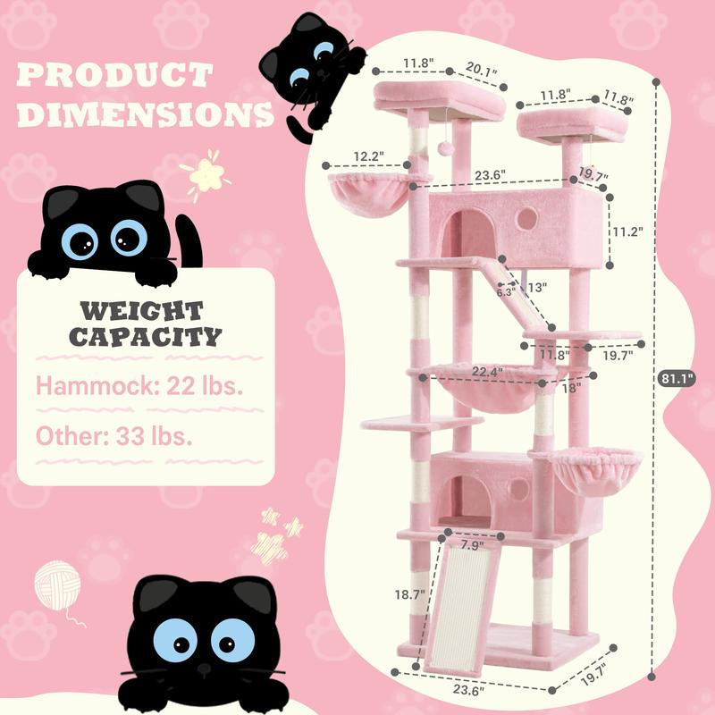 SHA CERLIN 81In/63In Multi-Level Tall Cat Tree Tower with Hammock & Sisal Scratching Posts Larger Cat Condo Furniture for Multi-Cat Play & Rest #Christmasgifts#Tiktokshopblackfriday