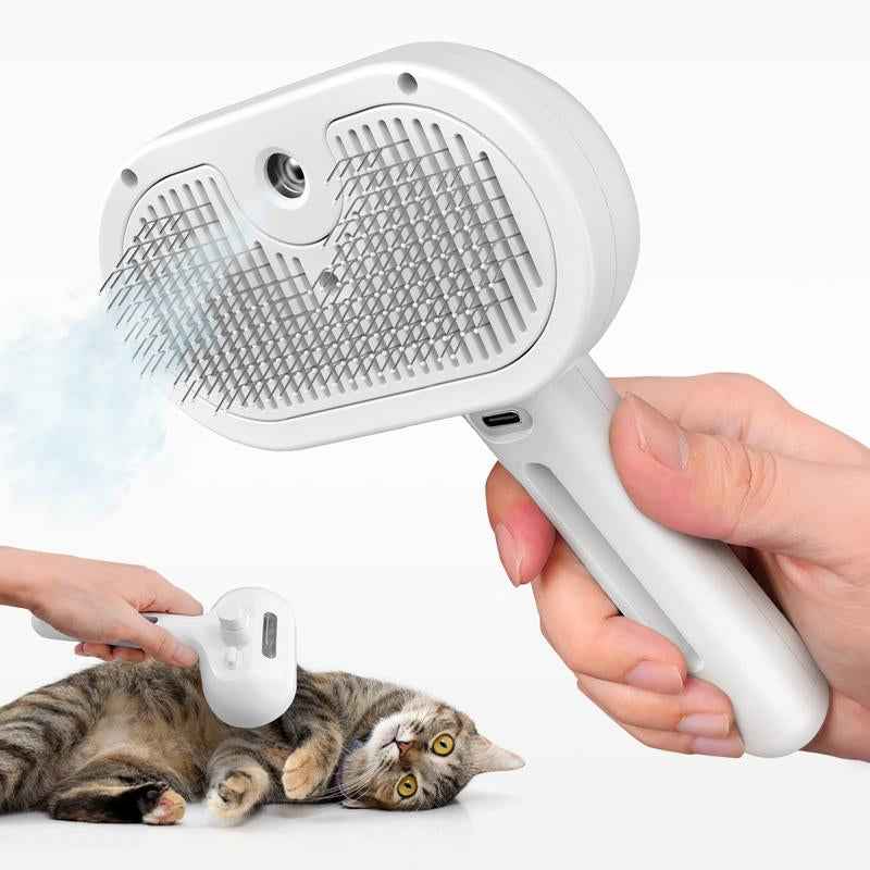 Pet 3-In-1 Spray Massage Comb for Cats & Dogs Prevents Static Electricity Removes Loose Hair with One Click Gentle Skin Care Steam Brush with Cool Mist Rechargeable Steam Pet Grooming Brush
