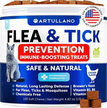 Natural Chewable Supplements for Cats and Kittens: Effective Flea and Tick Prevention, Supports Skin, Coat, and Dental Health, Made in the USA