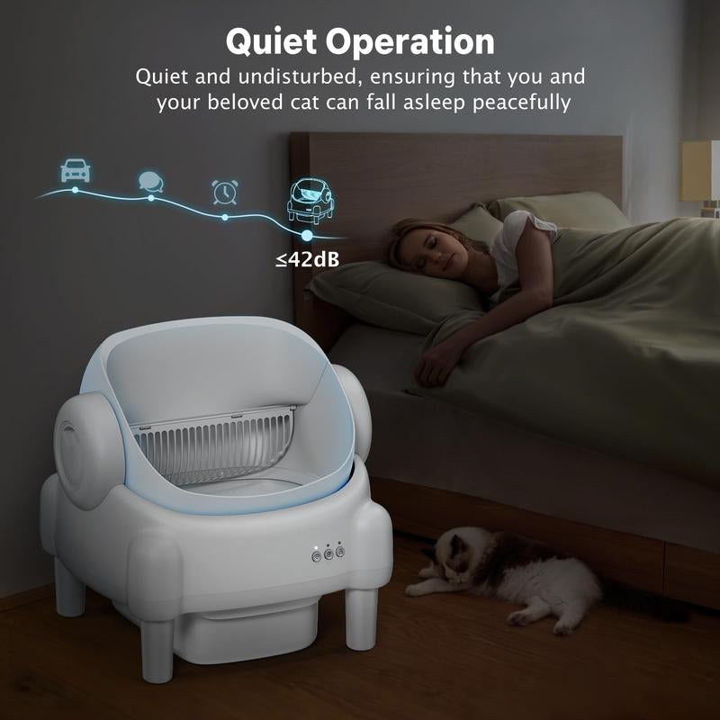 Paruuntys Automatic Self-Cleaning Litter Box with App Control for Multiple Cats, Open Top Design with Safety Sensors, Cream White