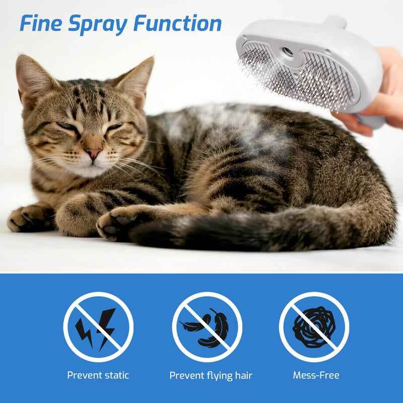 Pet 3-In-1 Spray Massage Comb for Cats & Dogs Prevents Static Electricity Removes Loose Hair with One Click Gentle Skin Care Steam Brush with Cool Mist Rechargeable Steam Pet Grooming Brush