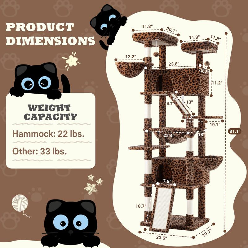 SHA CERLIN 81In/63In Multi-Level Tall Cat Tree Tower with Hammock & Sisal Scratching Posts Larger Cat Condo Furniture for Multi-Cat Play & Rest #Christmasgifts#Tiktokshopblackfriday