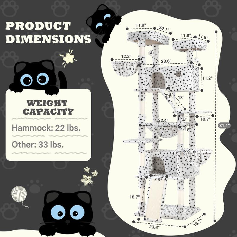 SHA CERLIN 81In/63In Multi-Level Tall Cat Tree Tower with Hammock & Sisal Scratching Posts Larger Cat Condo Furniture for Multi-Cat Play & Rest #Christmasgifts#Tiktokshopblackfriday