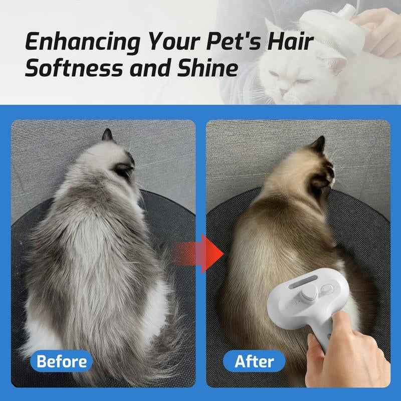 Pet 3-In-1 Spray Massage Comb for Cats & Dogs Prevents Static Electricity Removes Loose Hair with One Click Gentle Skin Care Steam Brush with Cool Mist Rechargeable Steam Pet Grooming Brush