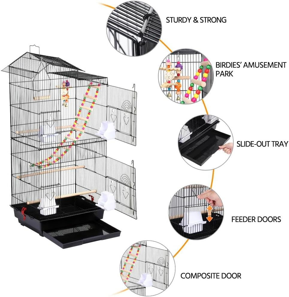 39-Inch Roof Top Large Flight Parrot Bird Cage for Small Quaker Parrot Cockatiel Sun Parakeet Green Cheek Conure Budgie Finch Lovebird Canary Pet Bird Cage W/Toys