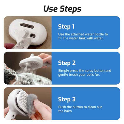 Pet 3-In-1 Spray Massage Comb for Cats & Dogs Prevents Static Electricity Removes Loose Hair with One Click Gentle Skin Care Steam Brush with Cool Mist Rechargeable Steam Pet Grooming Brush