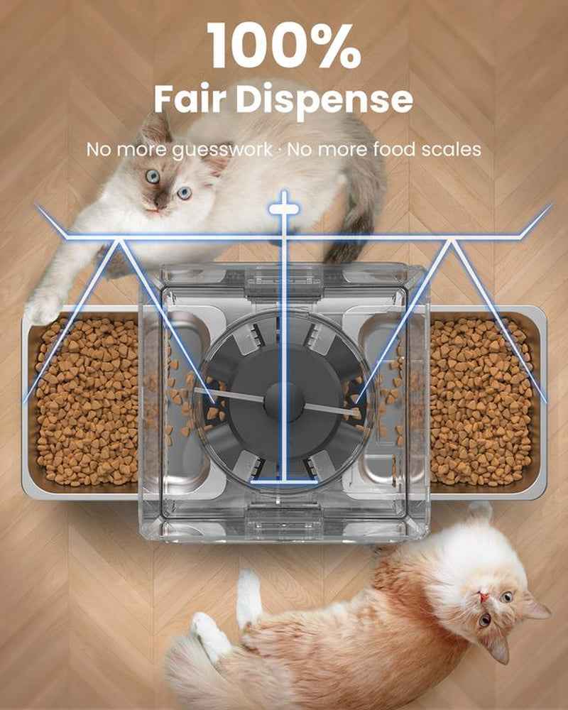 Cityflee Automatic Cat Feeder for Two Cats, 5G/2.4Ghz Wifi Connection, Adjustable Bowl Height to Protect Pet Spine, 20 Cups/5L for Small Pets Indoor, Supports Timed and Voice Call