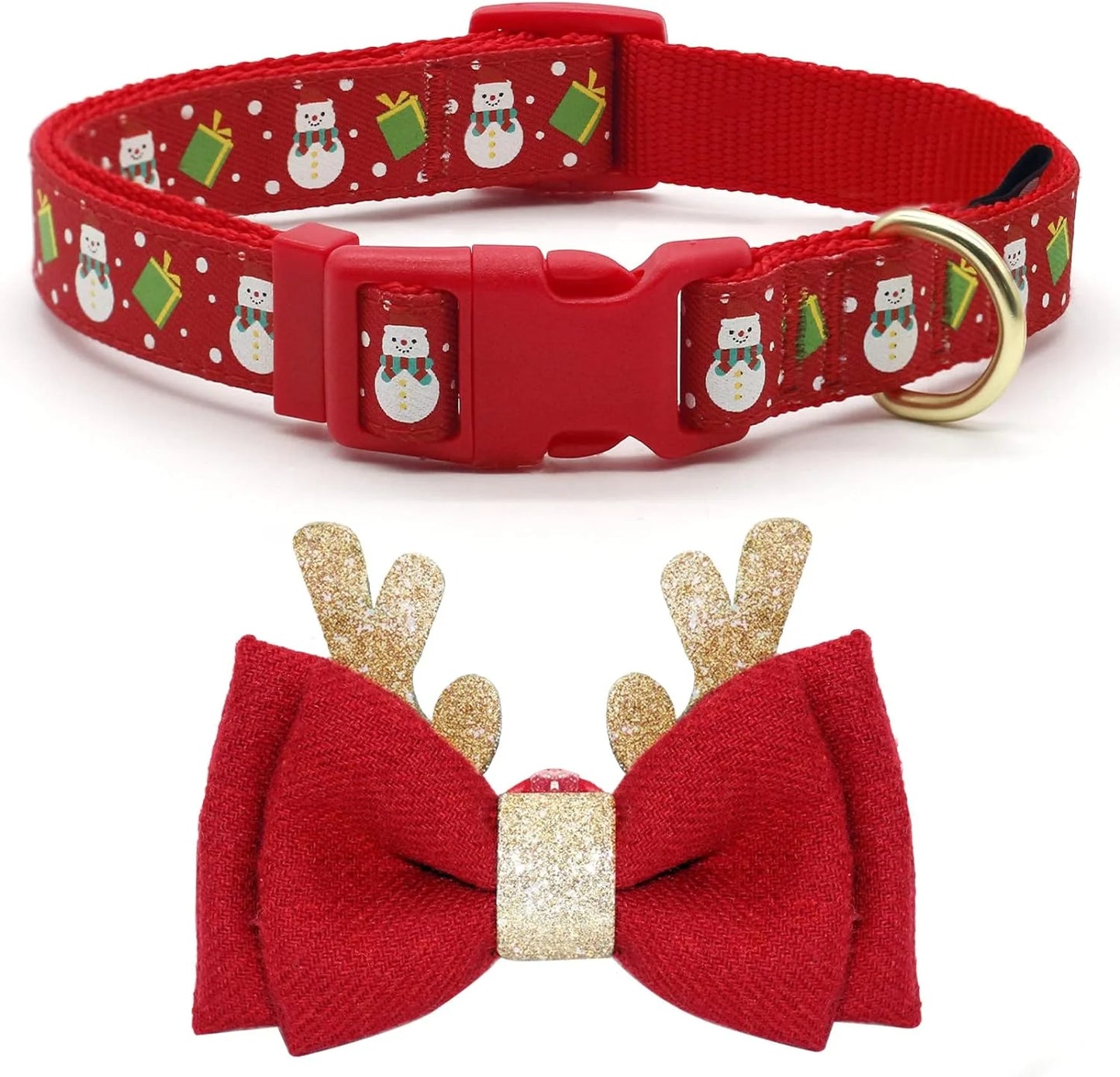 Get Your Pup Festive with Our Adjustable Christmas Dog Collar - Complete with Adorable Antler Bow Tie and Snowman Design! Perfect for Medium Dogs! 🎄🐾