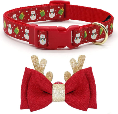 Get Your Pup Festive with Our Adjustable Christmas Dog Collar - Complete with Adorable Antler Bow Tie and Snowman Design! Perfect for Medium Dogs! 🎄🐾