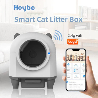 Upgrade your cat's bathroom game with the HEYBO Self-Cleaning Litter Box! 🐾✨ Say goodbye to messy clean-ups and hello to convenience with its 80L large capacity! 🐱💖