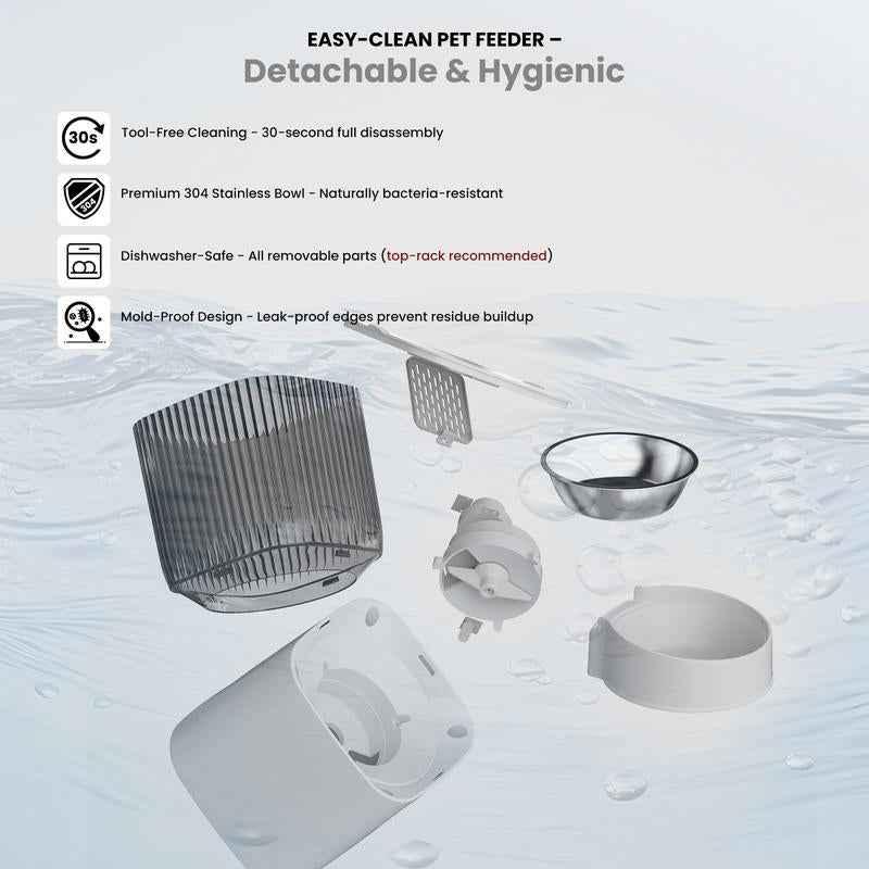 【Geoorood】5L Stainless Steel Automatic Cat Feeder, 2.4Ghz Wifi Only,App Remote Control, Programmable Feeding for Dog and Cat