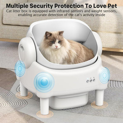 Paruuntys Automatic Self-Cleaning Litter Box with App Control for Multiple Cats, Open Top Design with Safety Sensors, Cream White
