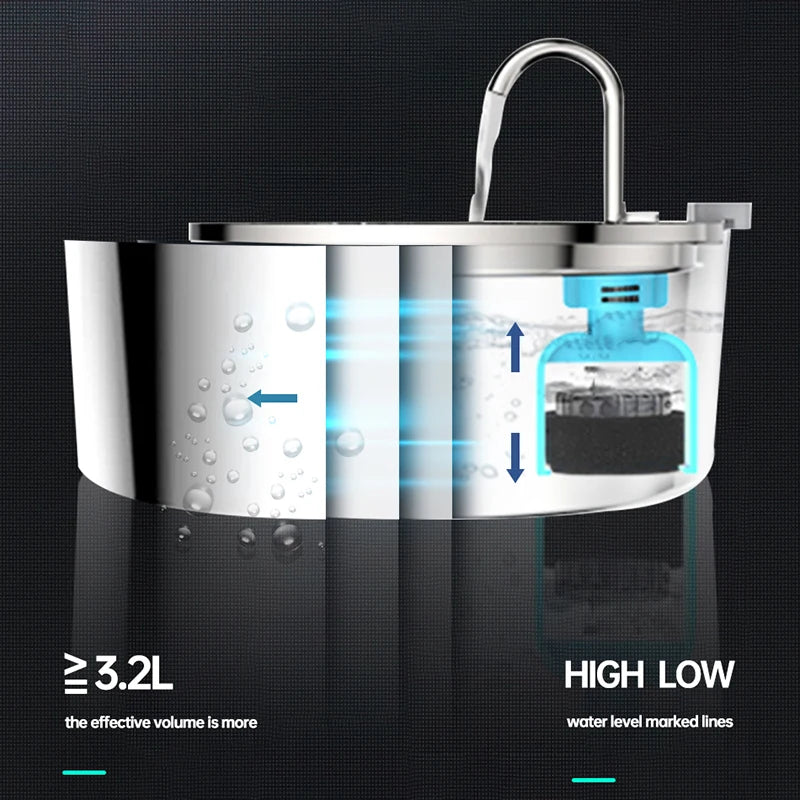 Smart Stainless Steel Cat Water Fountain - Automatic Drinker & Feeder for Happy, Hydrated Cats!