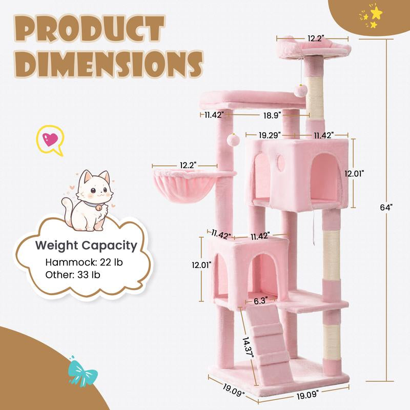 SHA CERLIN 81In/63In Multi-Level Tall Cat Tree Tower with Hammock & Sisal Scratching Posts Larger Cat Condo Furniture for Multi-Cat Play & Rest #Christmasgifts#Tiktokshopblackfriday