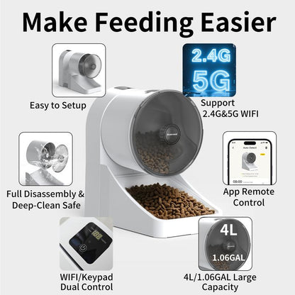 Tiktokshopblackfriday - Geoorood 4L Automatic Cat Feeder Smart Pet Food Dispenser for Cats & Small Pets Indoor Timed Dry Food Feeding 2.4/5G Connectivity ABS Material Sleek Design #Tiktokshopcybermonday