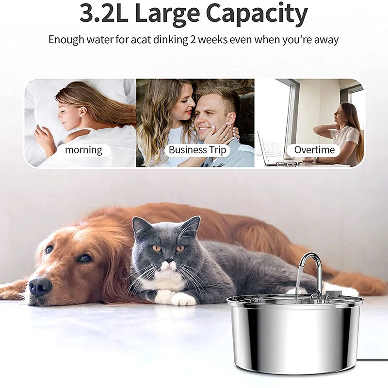 Smart Stainless Steel Cat Water Fountain - Automatic Drinker & Feeder for Happy, Hydrated Cats!