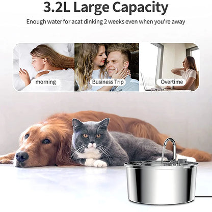 Smart Stainless Steel Cat Water Fountain - Automatic Drinker & Feeder for Happy, Hydrated Cats!
