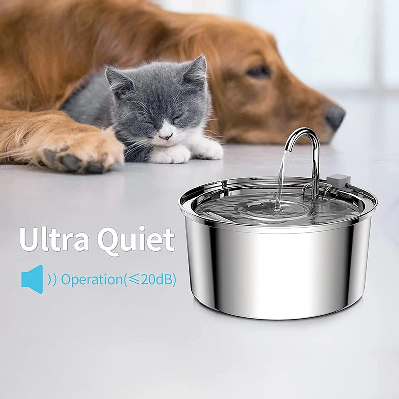 Smart Stainless Steel Cat Water Fountain - Automatic Drinker & Feeder for Happy, Hydrated Cats!