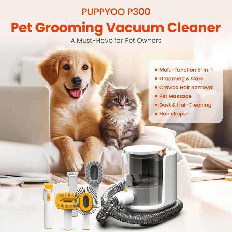 Puppyoo Pet Grooming and Vacuum Cleaner for Dogs and Cats， 12000Pa Vacuum Brush for Shedding Grooming, 1.5L Dust Cup,4M Power Cord Length，Pet Products，Dog&Cat Hair Vacuum Groomer,Clipper & Hair Remover Roller for Dogs & Cats
