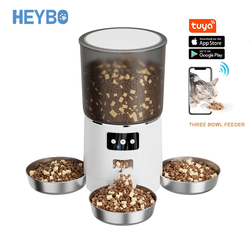 HEYBO Automatic Cat Feeder Smart App-Controlled Pet Feeder with 3 Bowls