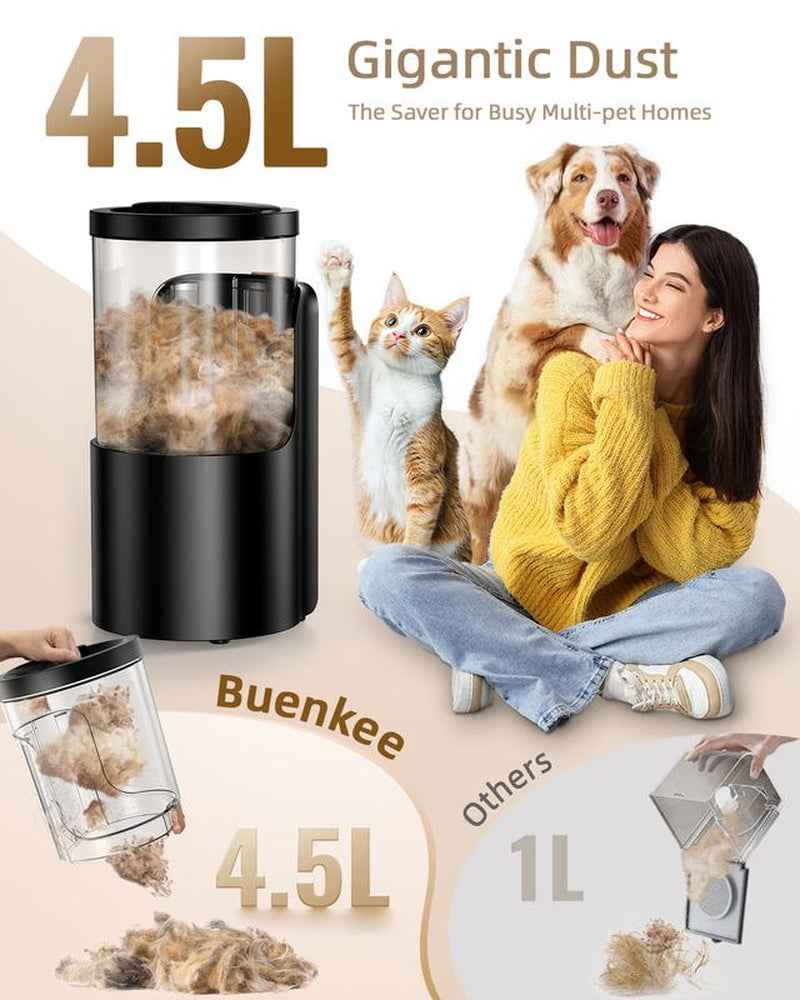 Buenkee Dog Grooming Vacuum, 4.5L Extra-Large Dust Cup Dog Grooming Kit, 14000Pa High-Suction Pet Groomer with Clippers, Low-Noise All-In-One Shedding Control Set for Home Use