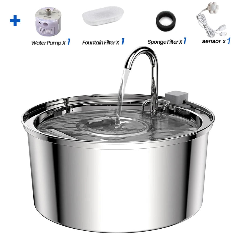 Smart Stainless Steel Cat Water Fountain - Automatic Drinker & Feeder for Happy, Hydrated Cats!