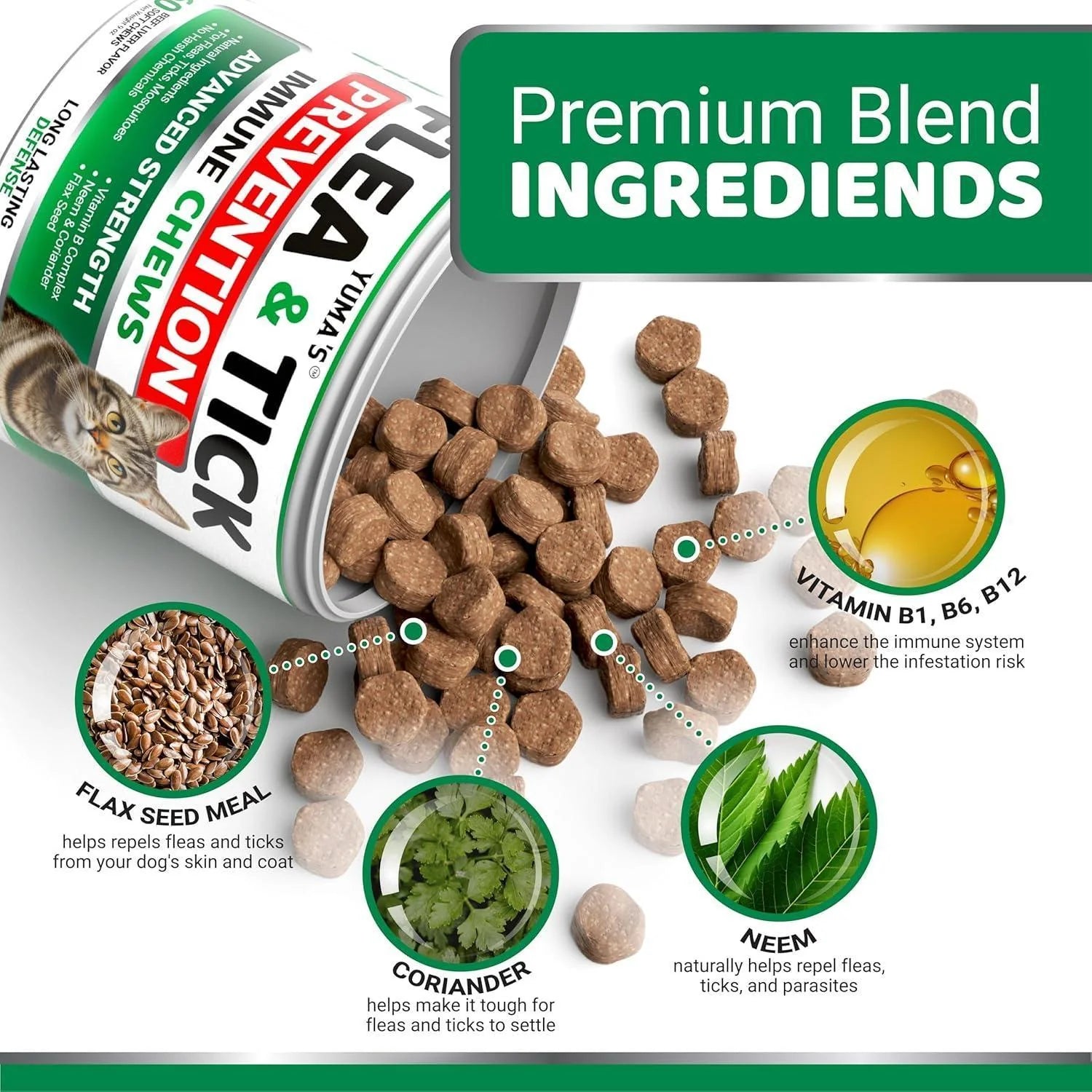 Say goodbye to pesky fleas and ticks with our tasty chews for your feline friend! 🐾✨