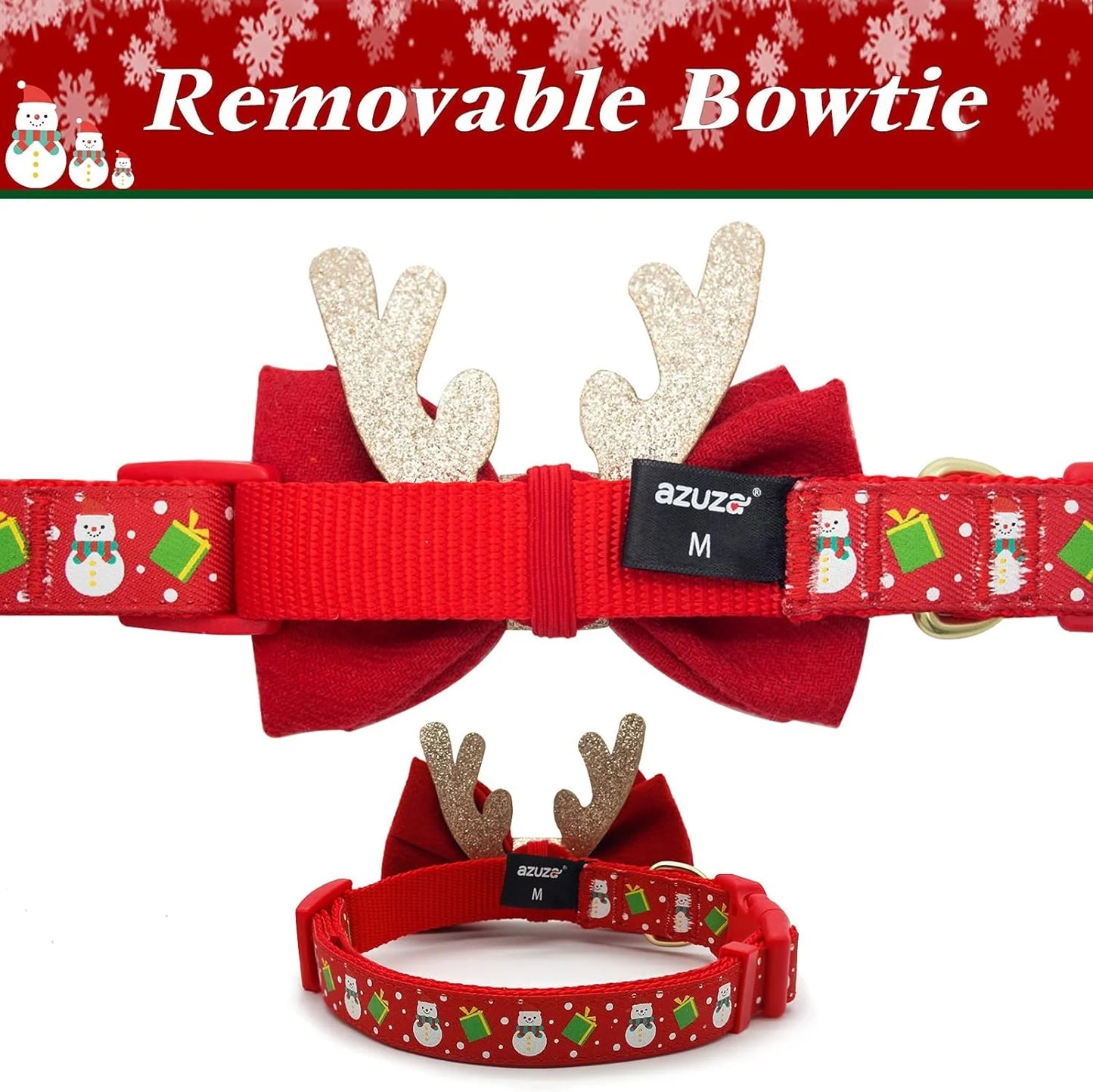 Get Your Pup Festive with Our Adjustable Christmas Dog Collar - Complete with Adorable Antler Bow Tie and Snowman Design! Perfect for Medium Dogs! 🎄🐾