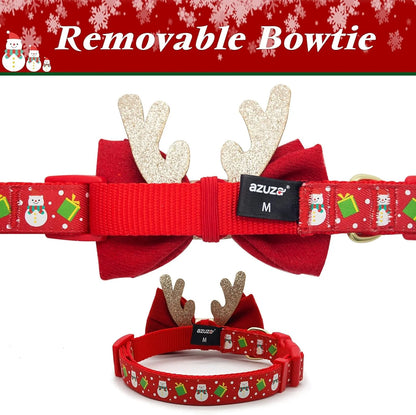 Get Your Pup Festive with Our Adjustable Christmas Dog Collar - Complete with Adorable Antler Bow Tie and Snowman Design! Perfect for Medium Dogs! 🎄🐾