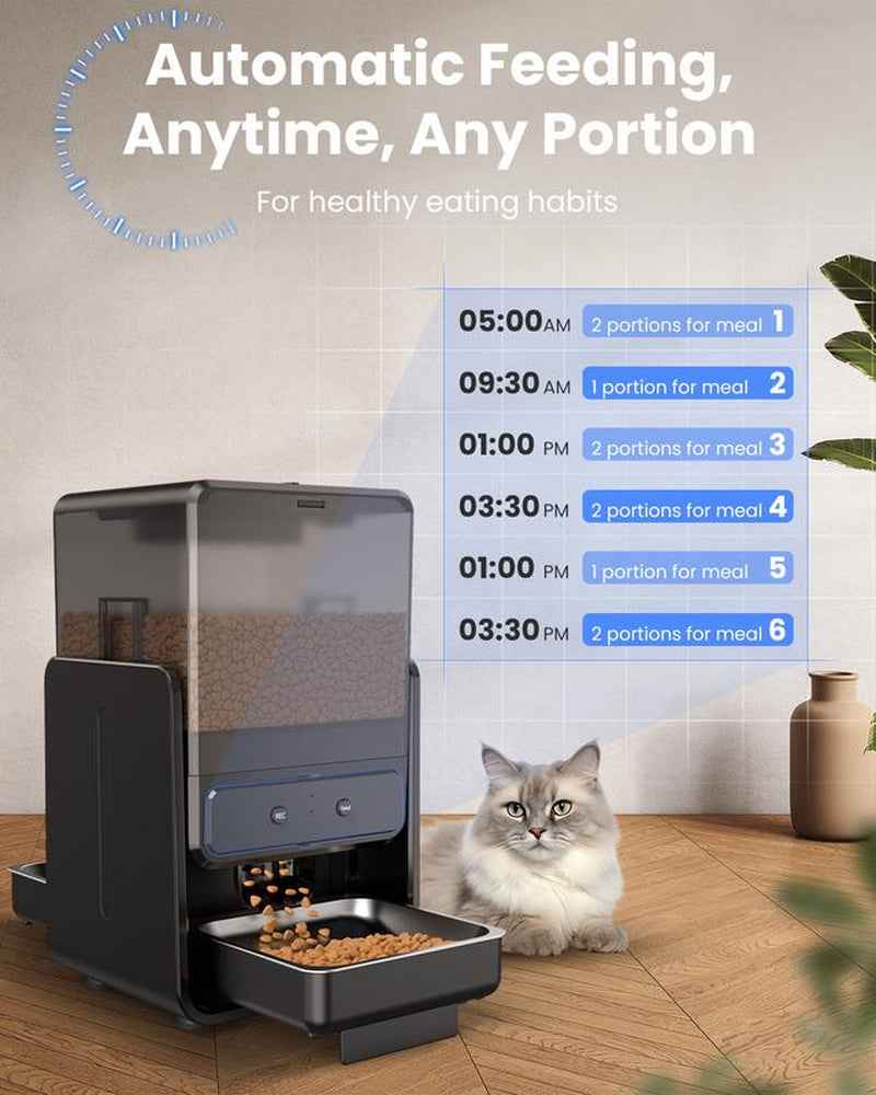 Cityflee Automatic Cat Feeder for Two Cats, 5G/2.4Ghz Wifi Connection, Adjustable Bowl Height to Protect Pet Spine, 20 Cups/5L for Small Pets Indoor, Supports Timed and Voice Call