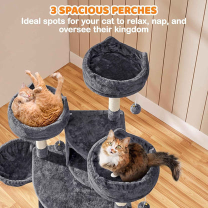68.5In Cat Tree for Large Cats, Multi-Level Cat Tower with 3 Wide Perches, Large Condo, Stable Pet Play House W/Sisal-Covered Scratching Posts & Board, Dark Gray