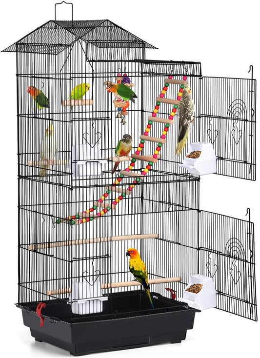 39-Inch Roof Top Large Flight Parrot Bird Cage for Small Quaker Parrot Cockatiel Sun Parakeet Green Cheek Conure Budgie Finch Lovebird Canary Pet Bird Cage W/Toys
