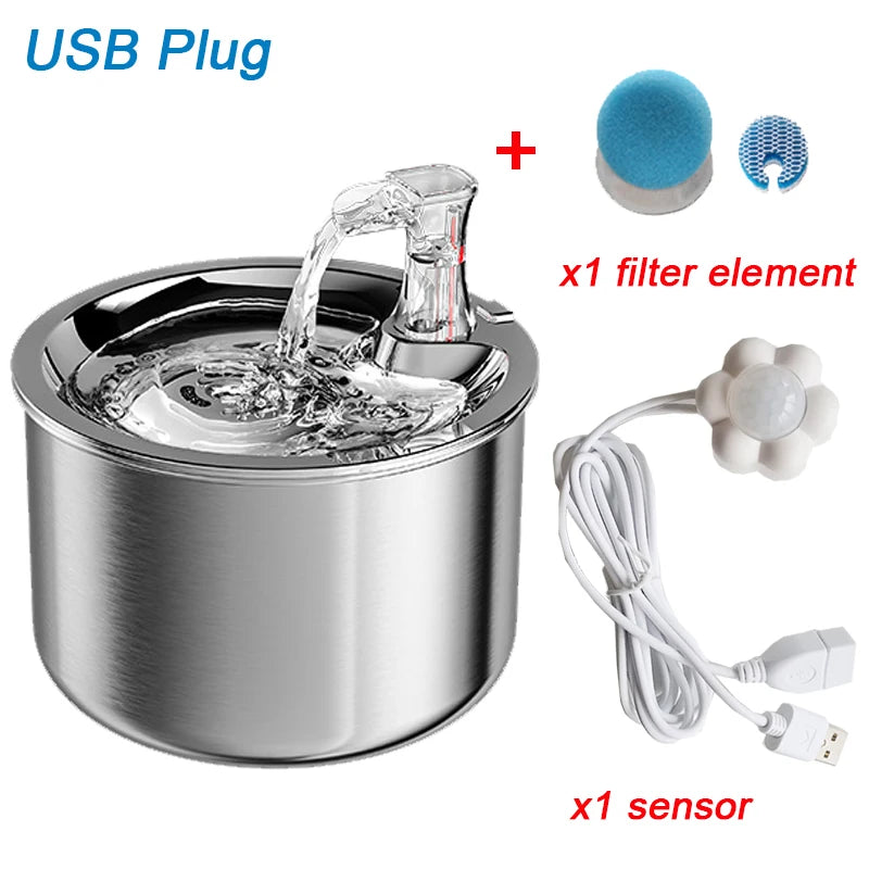 Smart Stainless Steel Cat Water Fountain - Automatic Drinker & Feeder for Happy, Hydrated Cats!