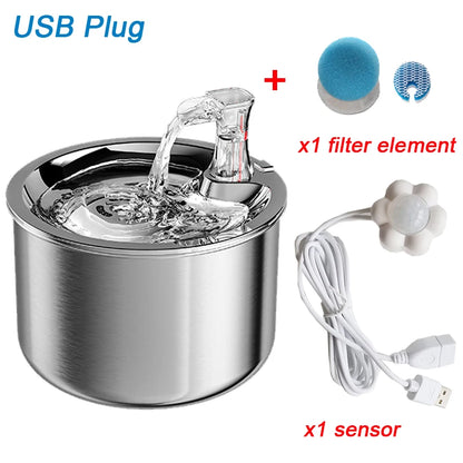 Smart Stainless Steel Cat Water Fountain - Automatic Drinker & Feeder for Happy, Hydrated Cats!