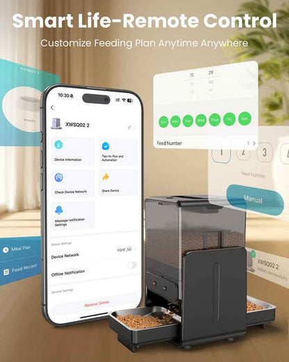 Cityflee Automatic Cat Feeder for Two Cats, 5G/2.4Ghz Wifi Connection, Adjustable Bowl Height to Protect Pet Spine, 20 Cups/5L for Small Pets Indoor, Supports Timed and Voice Call