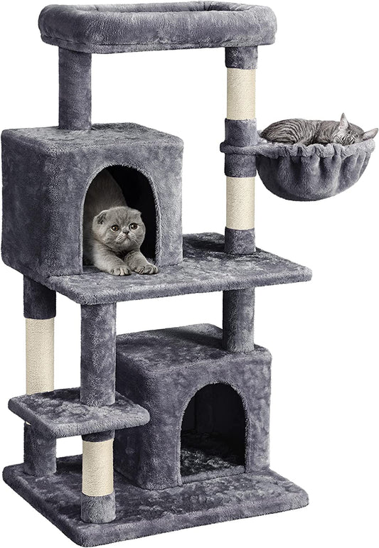 Cat Tree Large Cat Tower Cat Trees with Scratching Post, Condos, Basket, Top Perch for Indoor Cats Modern Play House as Activity Center for Cats and Kittens, 47In